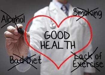 Doctor giving good health advice on diet, smoking, alcohol and exercise