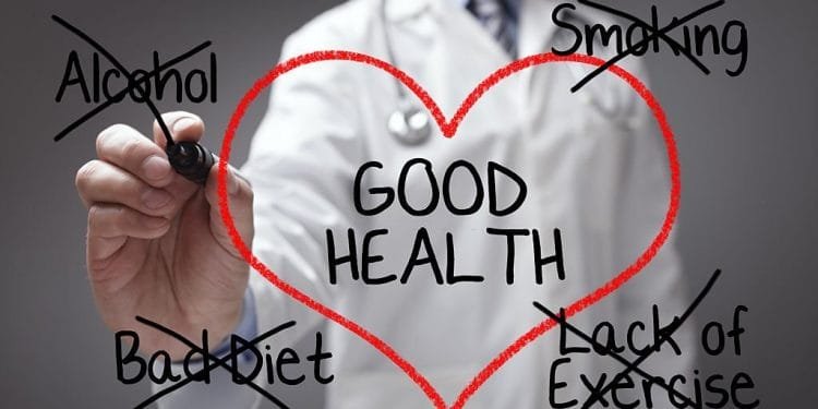 Doctor giving good health advice on diet, smoking, alcohol and exercise
